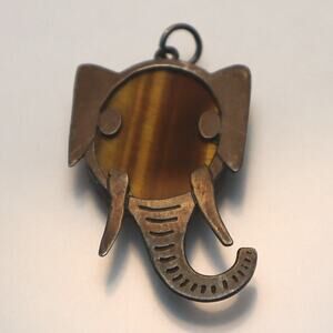 Vintage Sterling Elephant Tiger's Eye Pendant